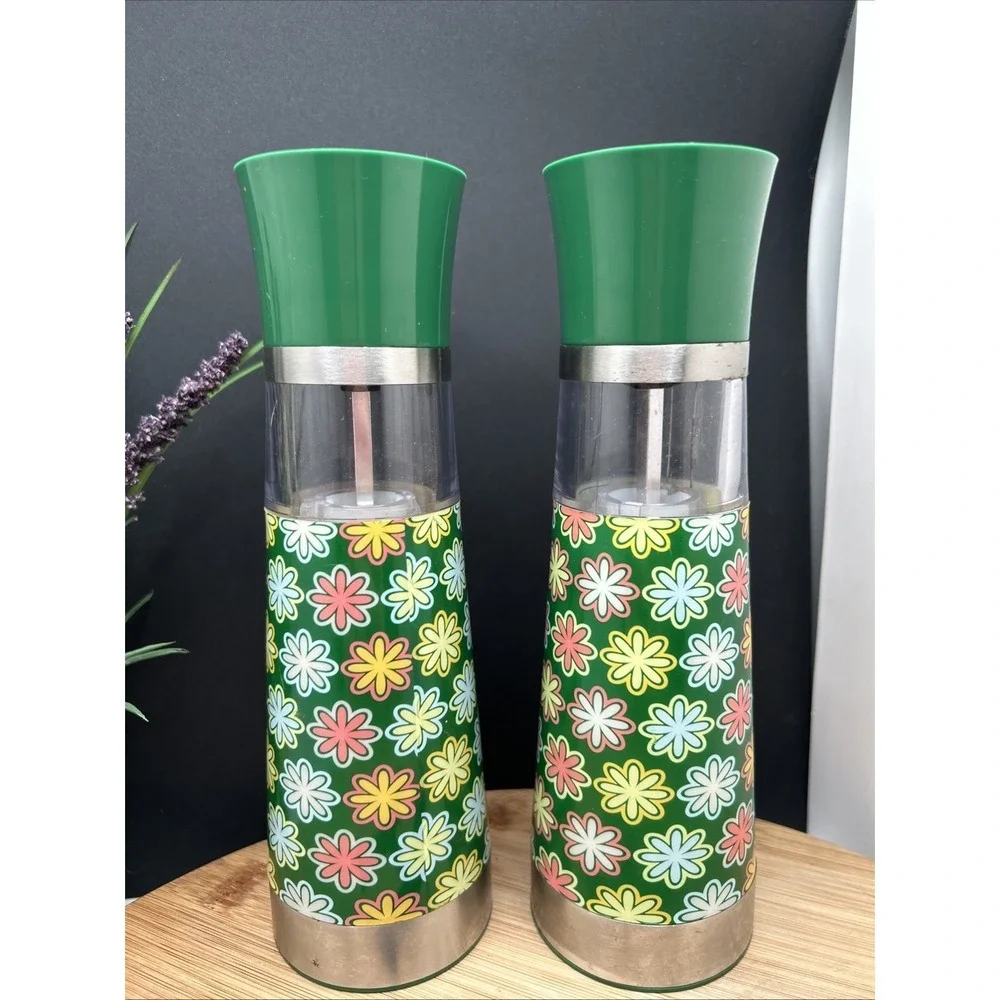 Salt &‎ Pepper Grinder Set Green Push Button Acrylic Stainless Battery Power